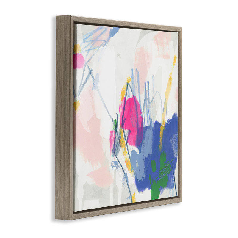 «Blue and Pink Abstract Scribble Canvas Wall Art» par June Erica Vess, H 18 po x l 18 po, Cadre flottant orme Montalcino