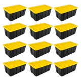 Sterilite 38 Gallon Industrial Stackable Storage Tote Lidded Containers, 12 Pack