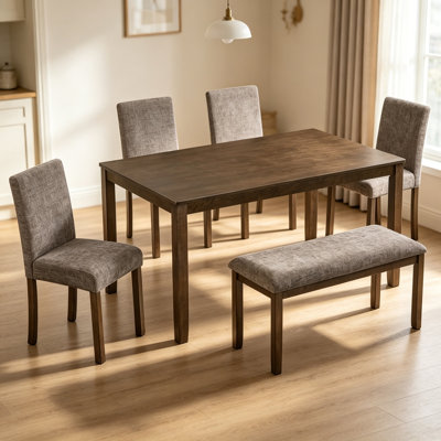 6-Piece Dining Table Set with Bench and Chairs, Wooden dining table set for 6 people, Farmhouse Rustic Style 6 Person Dining Table Set for Dining Room