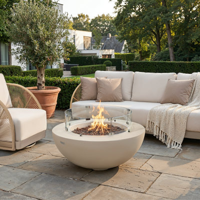 Humbert Bowl / Roca Outdoor Concrete Fire Pit 45,000 BTU - Includes Lava Rocks & PVC Cover