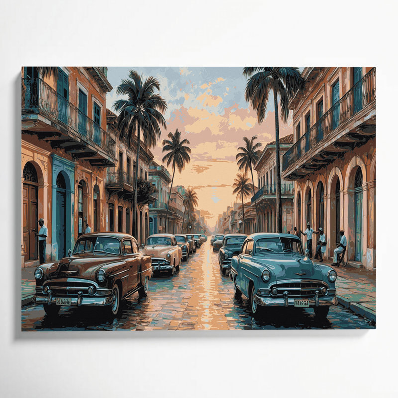 Cities Cuba Black Canvas Wall Art