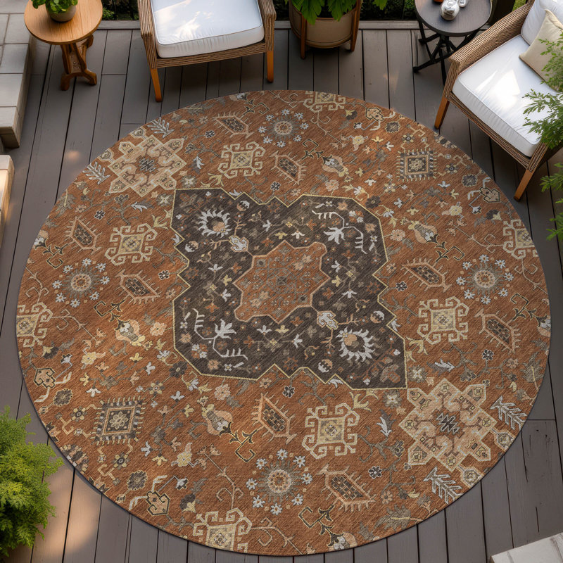 Machine Washable Indoor/Outdoor Chantille ACN2714 Global Rug, Paprika, 8' Round