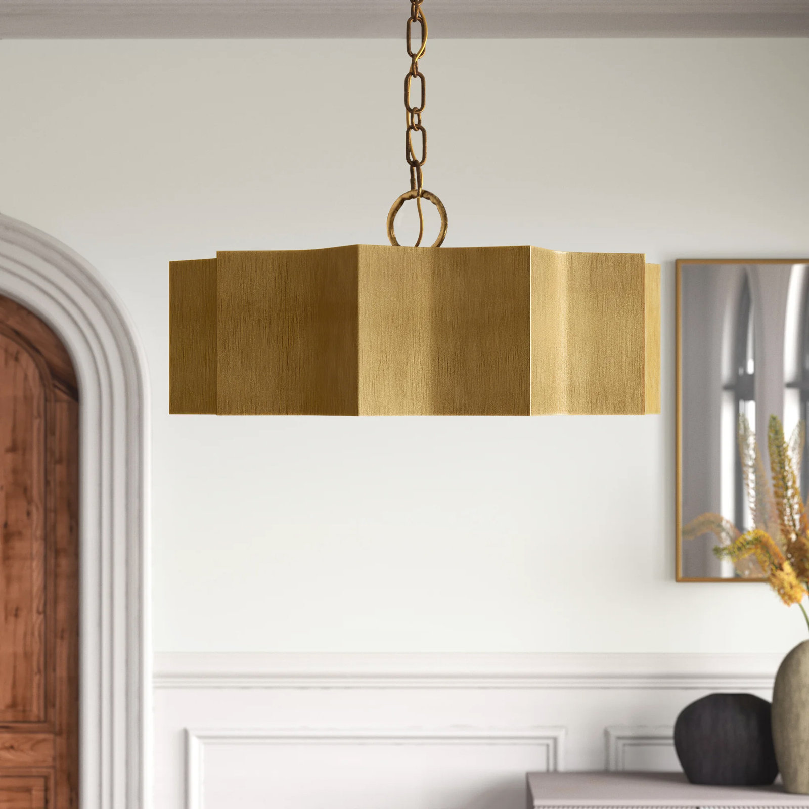 Carney 3-Light Chandelier, Gold Patina