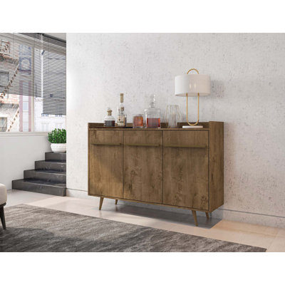 Bradley 54" Mid-Century Modern Sideboard with 4 Shelves in Rustic Brown