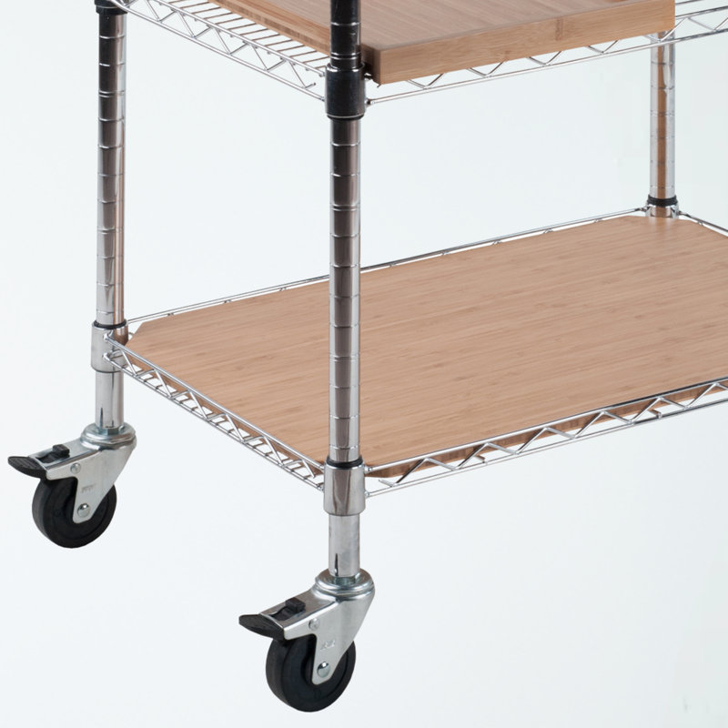 Madera 2-Shelves Utility Cart with Wheels in Natural Finish, 38.40'' H X 26.60'' W X 17.40'' D
