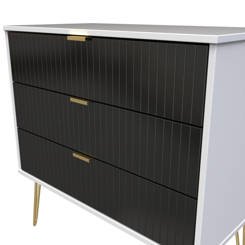 Fully Assembled Aldin 3 - Drawer Chest of Drawers, Deep Black/White
