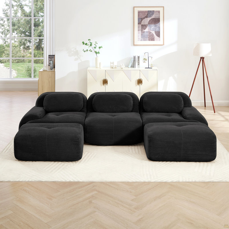 Canapé modulaire en U, 3, 27,5 po H x 116,1 po L x 69,2 po P, Noir