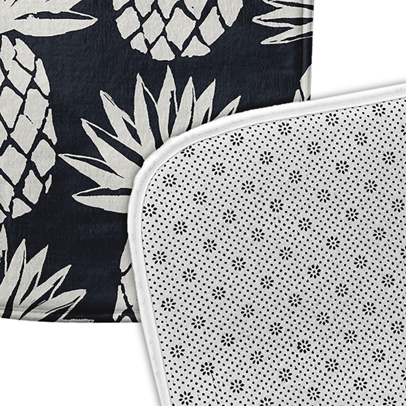 Tapis de bain à motif ananas, L 17 po x L 24 po, Noir
