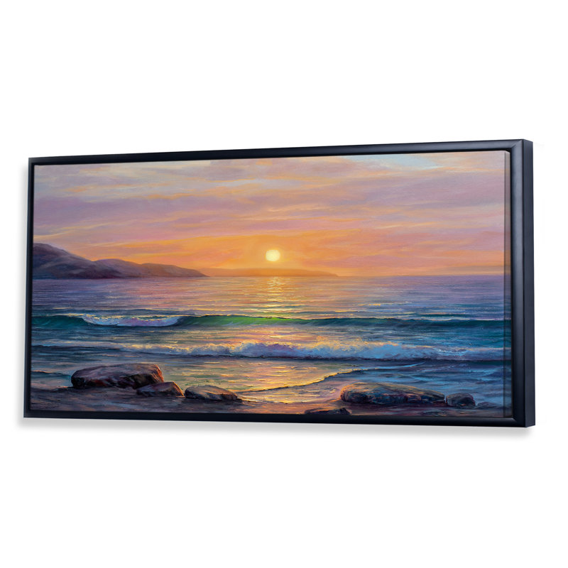" Morning Sunlight On The Sea Waves IX ", Black Framed, 8" H x 12" W x 1" D