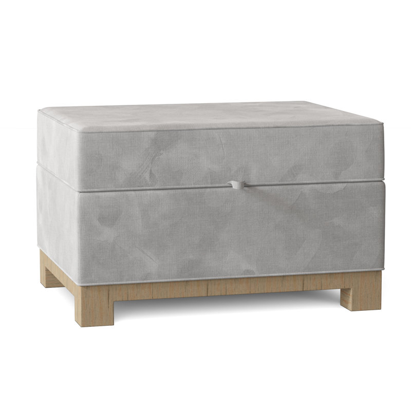Repose-pieds rectangulaire avec rangement Brandes, Naturel, Bella en velours performance blanc