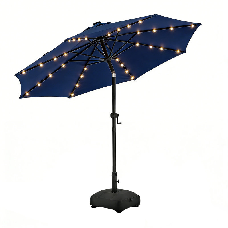 Parasol solaire à DEL avec base et bouton-poussoir, Marine, H 100 po x l 108 po x P 108 po