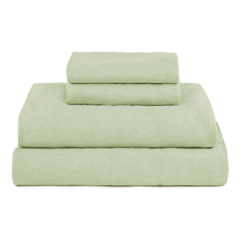 100% French Linen Sheet Set, Matcha, Twin XL Sheet Set with 1 Pillowcase