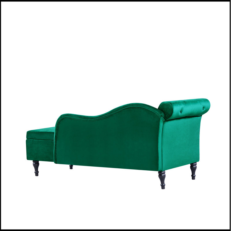 Chaise longue de rangement en velours avec capitonnage à boutons et garniture cloutée - Pieds en bois massif, conception 2 en 1, 1 coussin inclus