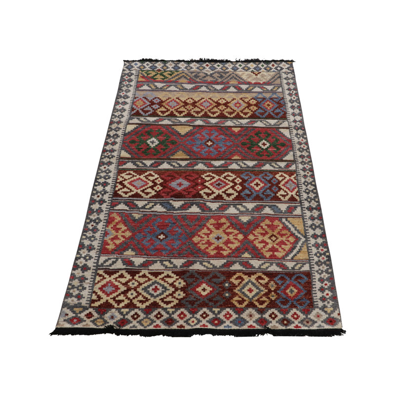 Burano Hand Knotted Wool Geometric Area Rug, Rectangle 4' x 6'