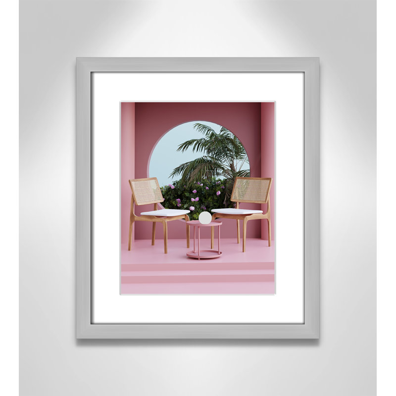 «Pink Tropical Vibes» encadrée par Swati B Print, H 15 po x l 13 po, Papier avec cadre argenté, Blanc