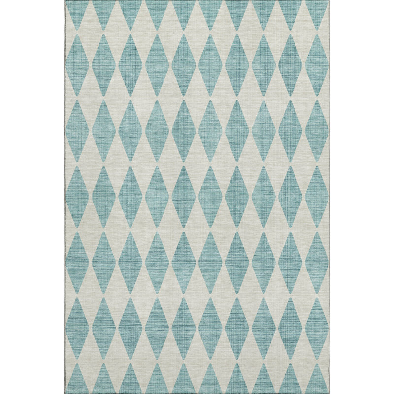 Premium Machine Washable Cerrito AMF578 Teal Rug, Rectangle 2'6" x 3'10"