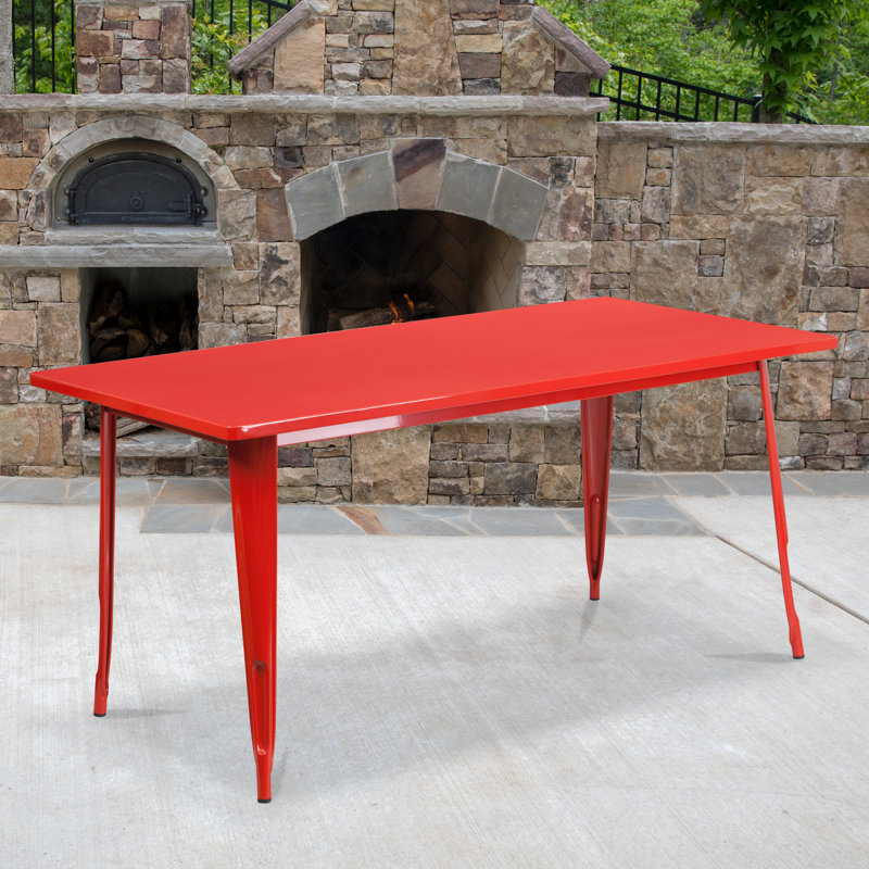 Commercial Grade Rectangular Metal Indoor-Outdoor Table, Red