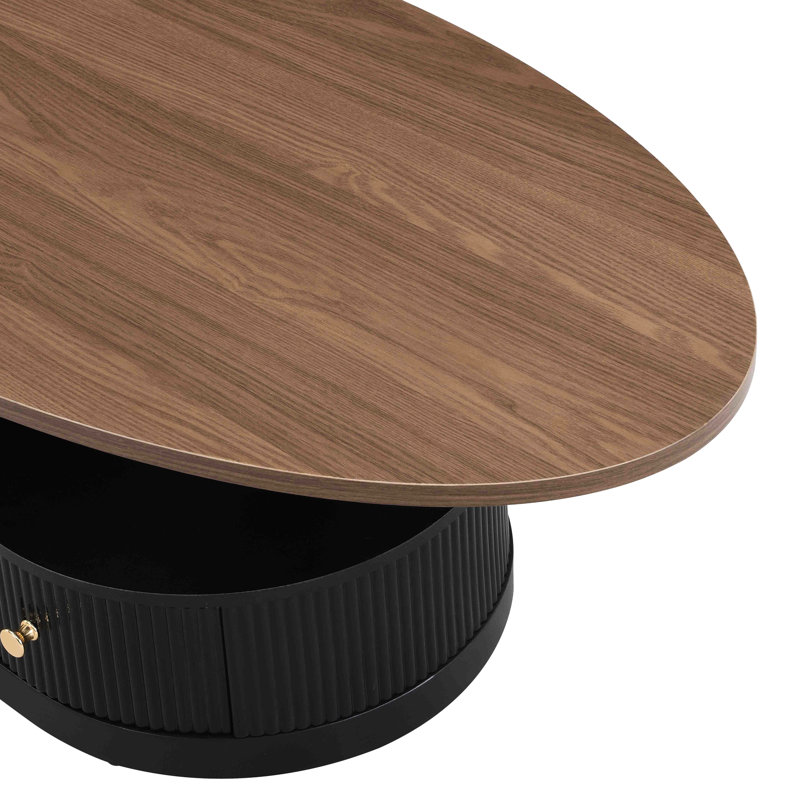  Table basse gigognes - Tables ovales et rondes avec rangement pour l'espace de vie principal, construction, assemblage facile de 2 grands côtés noirs centraux et petit coffre-fort de 19,69 po