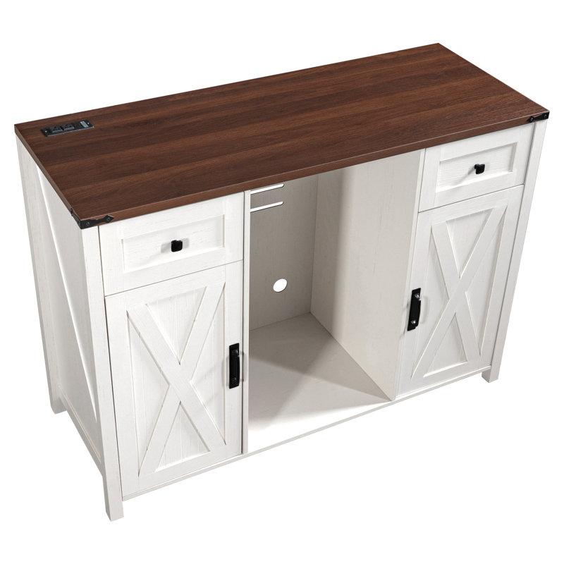 Buffet 53,2 "avec mini réfrigérateur Hudson, prise de courant, portes cannelées Hudson, White