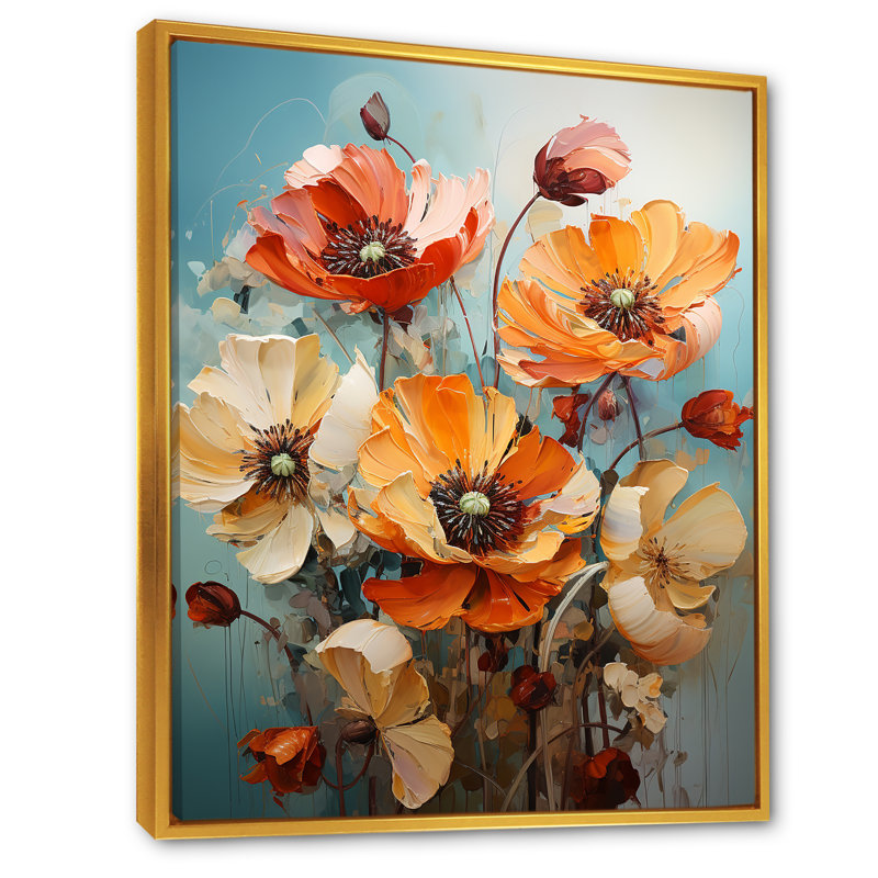 Corail et crépuscule orange coquelicots impressionnistes, reproduction sur toile, Cadre flottant doré