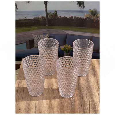 Ensemble de 4 verres à boire en diamant (19 oz), verres à boire en plastique, verres à cocktail sans BPA, ensemble de verres, verres à eau