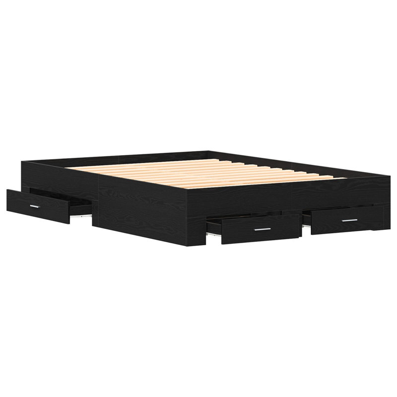 Bed Frame With Drawers Engineered Wood, Black, 138 x 193 cm