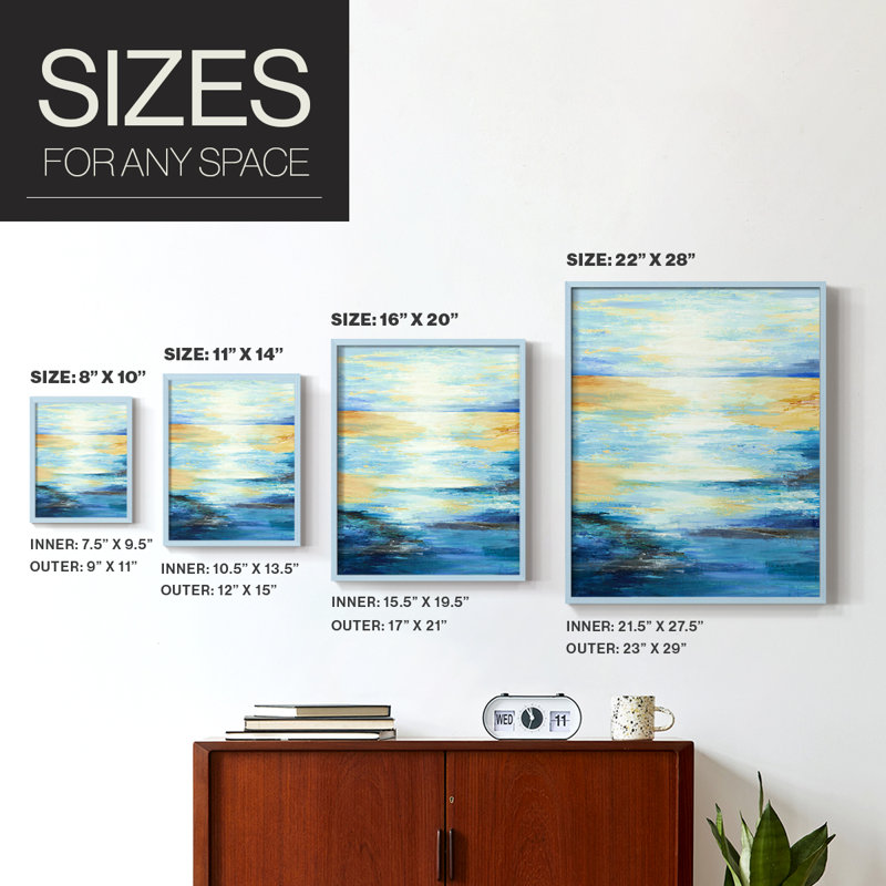 «Far in the Distance», reproduction encadrée - bois massif, Cadre simple bleu, H 10 po x l 8 po