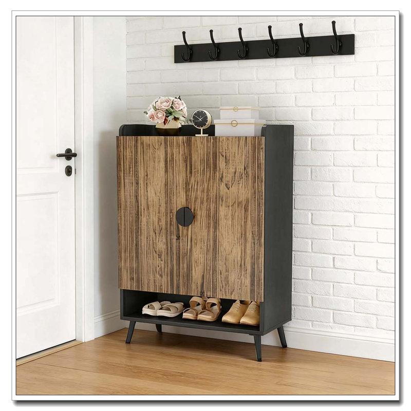 Modern Shoe Storage Cabinet, Black,Rustic Brown