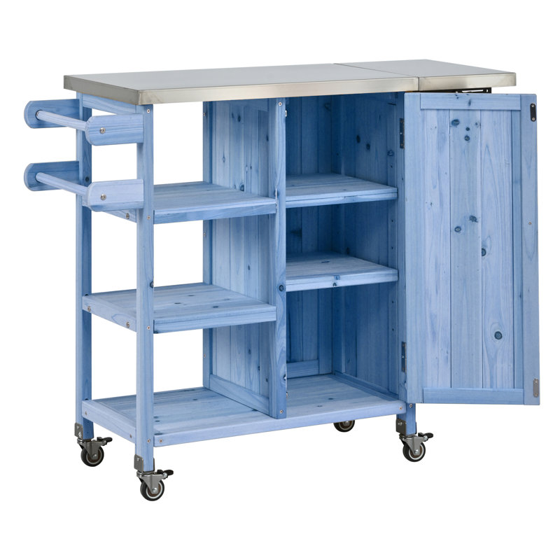 Îlot de cuisine extérieur, chariot à roulettes et armoire de rangement, Bleu