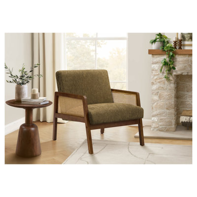 Chaise d'appoint rembourrée brune avec pieds en bois de noyer massif pour le salon ou la chambre à coucher