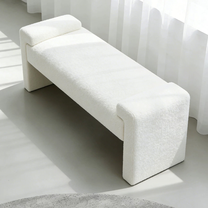Banc rembourré blanc, H 16,54 po x l 55,12 po x P 15,75 po