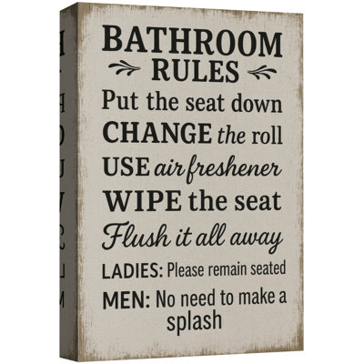 "Bathroom Rules", art mural, impression sur toile, impression sur toile encadrée