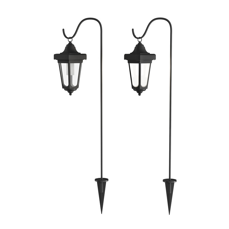 Black 2-Piece LED Solar Pathway Lantern Set with Shepherd Hooks