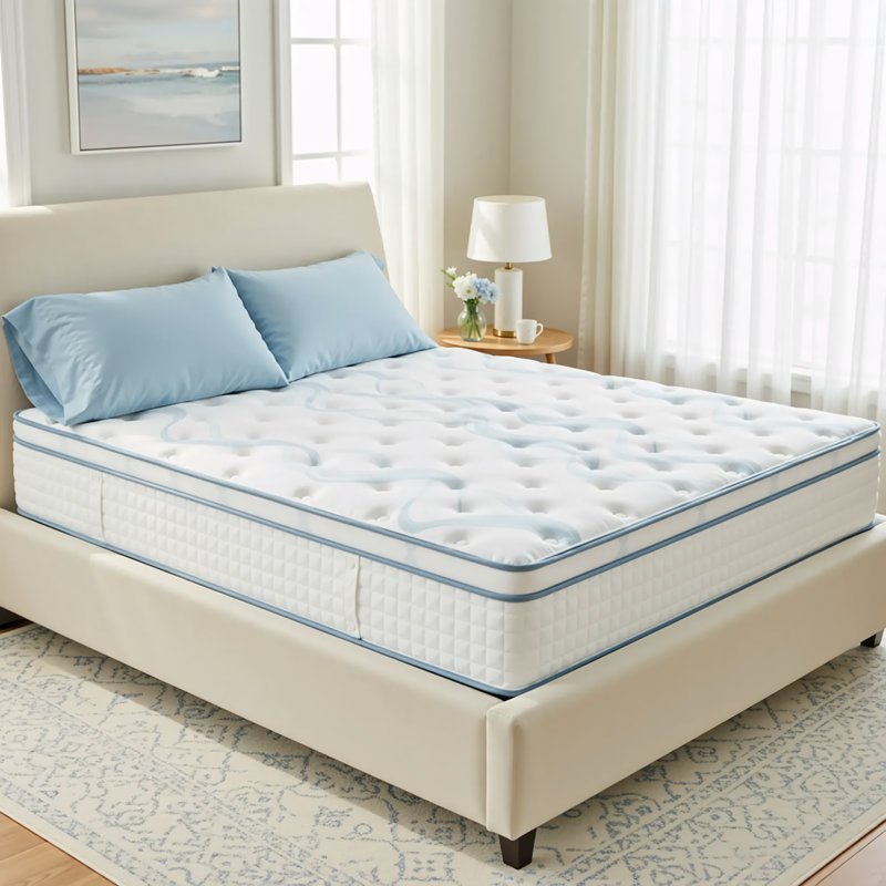12"/14"Gel Medium Firm Hybrid Mattress Pocket Spring, Ocean Recycled Fabric With Handles For Easy Movement With Oeko-TEX & Certipur-US Certified,USA Made