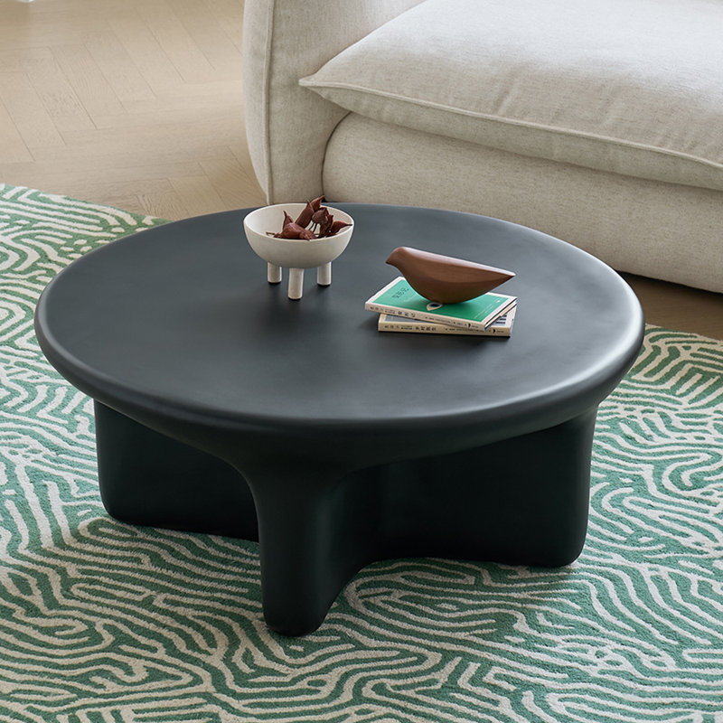 Table à thé ronde de style moyen-antique., Noir