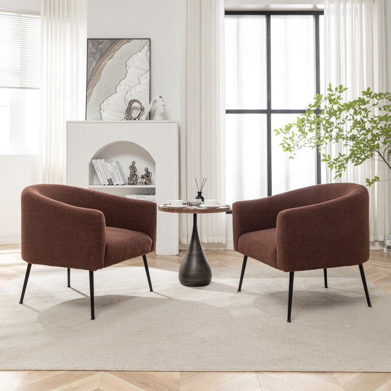 Jameila Upholstered Barrel Chair, Brown Faux Fur, 2, Black