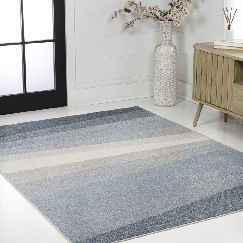 Howden Geometric Striped Blue/Cream/Gray Rug, Rectangle 7'10" x 10'