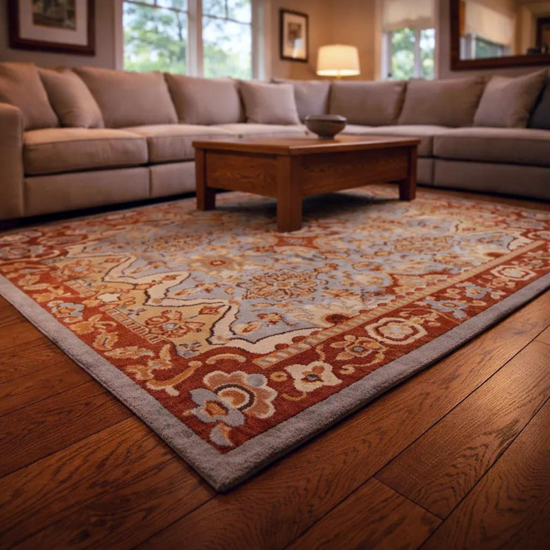Bartz Authentic Hand-Tufted Handmade Light Blue, Rust & Cream Traditional Serapi Oriental Wool Area Rug, Rectangle 5' x 7'