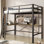 Lit mezzanine simple en métal avec bureau en forme de L, base de lit mezzanine pour station de charge, barrière de sécurité et échelle