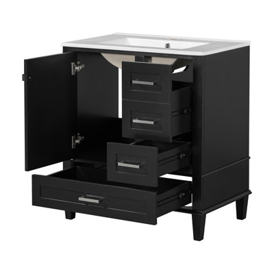 30" Bathroom Vanity, Modern Bathroom Cabinet With Sink Combo Set, Bathroom Storage Cabinet With A Soft Closing Door And 3 Drawers, Solid Wood Frame(Bl