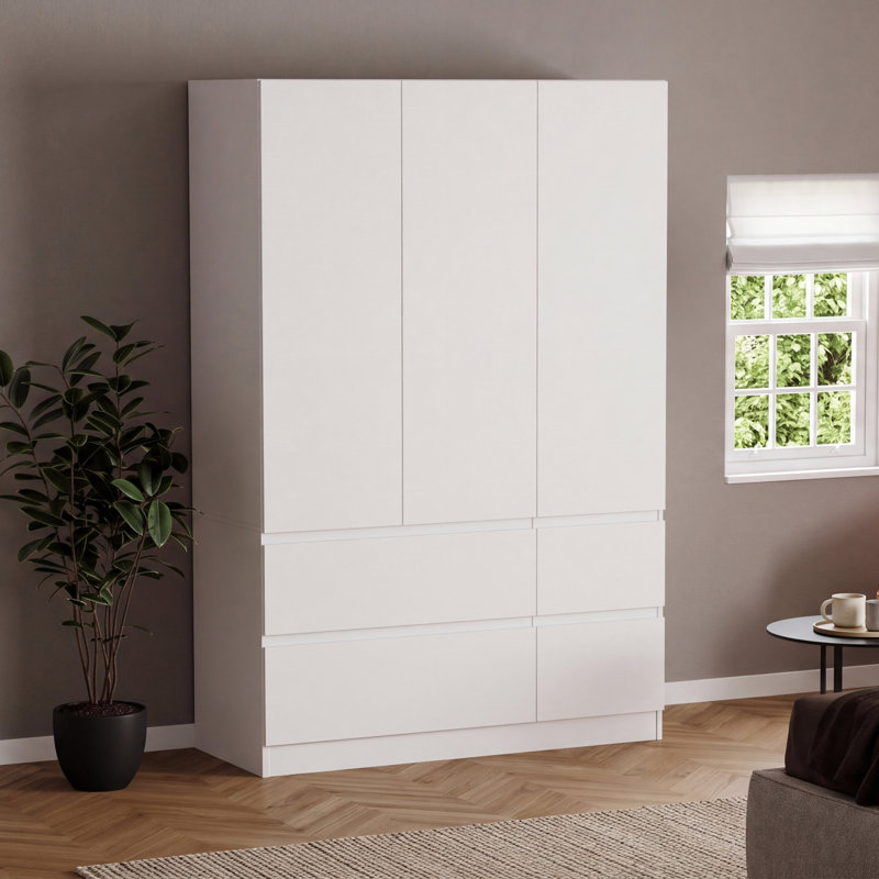 3 Door 4 Drawer Wardrobe Spacious Bedroom Storage with Hanging Rail Shelves and Modern Design