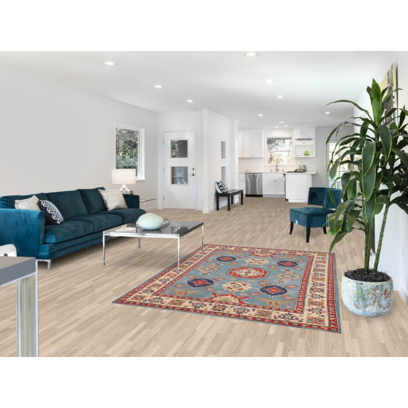 Tapis géométrique Kazak à motif oriental bleu 5