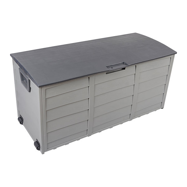 Domi Louvered 100 Gallons Gallon Water Resistant Resin Storage Bench with  Lock and Wheels in Gray