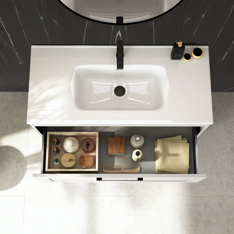 Rose C80F Free Standing Bathroom Vanity Unit in Matte White with Polished Chrome Handles, Matte Navy Blue, 32"