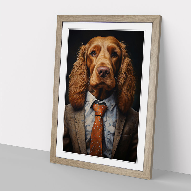 Cocker Spaniel In A Suit Painting No.4 - Single Picture Frame Print on Wood, 46cm H x 34cm W x 2cm D, Oak Framed