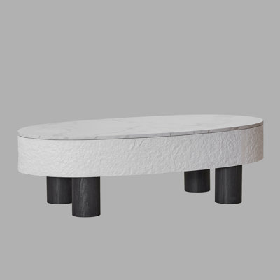 Mid Century Modern Oval Coffee Table with Faux Marble Top and Hidden Storage Drawer, Lift Top Cocktail Table