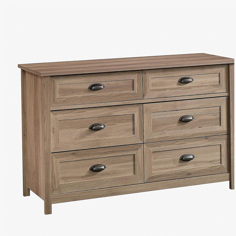 Commode Coastal avec six tiroirs spacieux, finition brune