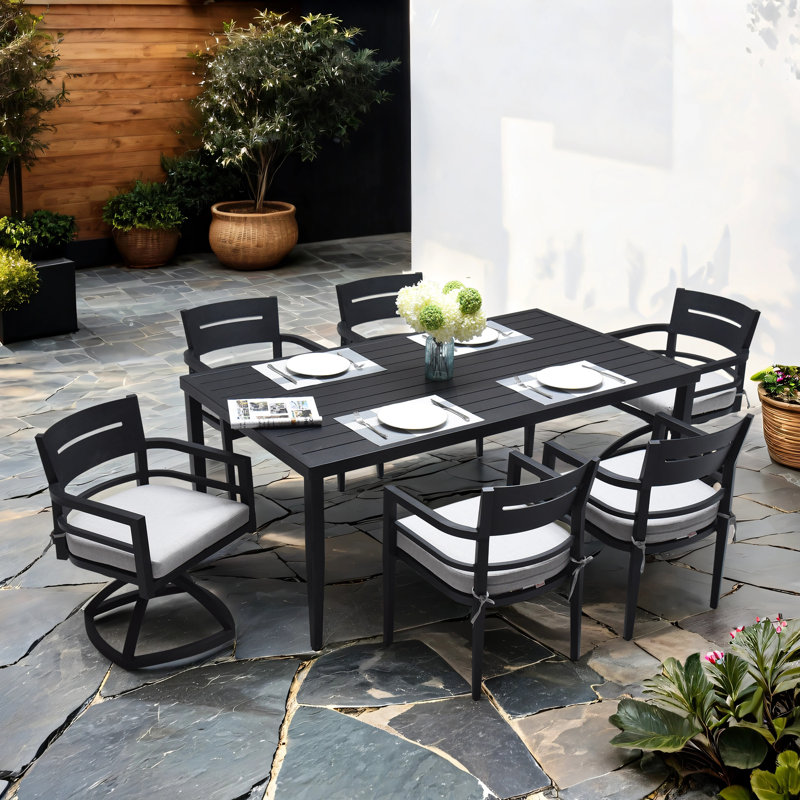 Ensemble de salle à manger 7 pièces comprenant 4 chaises, 2 chaises berçantes pivotantes et une table rectangulaire