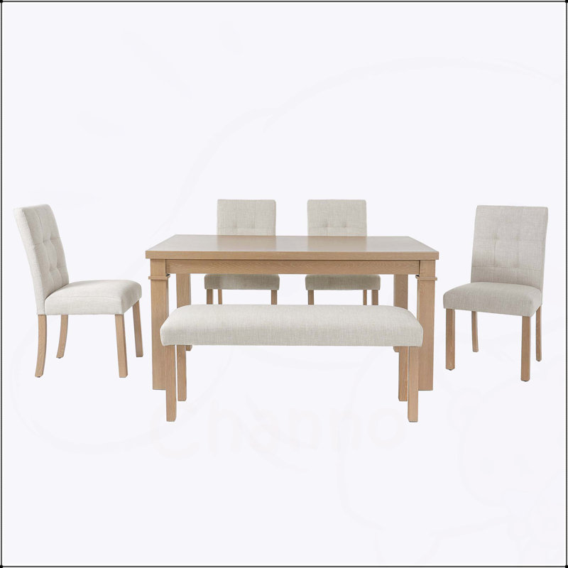 Ensemble de salle à manger moderne 6 pièces avec table rectangulaire, 4 chaises et banc rembourrés, assemblage facile et conception peu encombrante