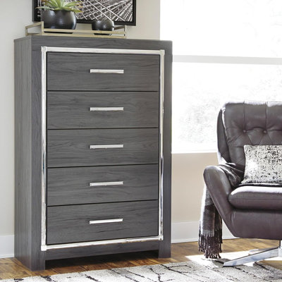 Modern Glam 5 Drawer Chest, Gray